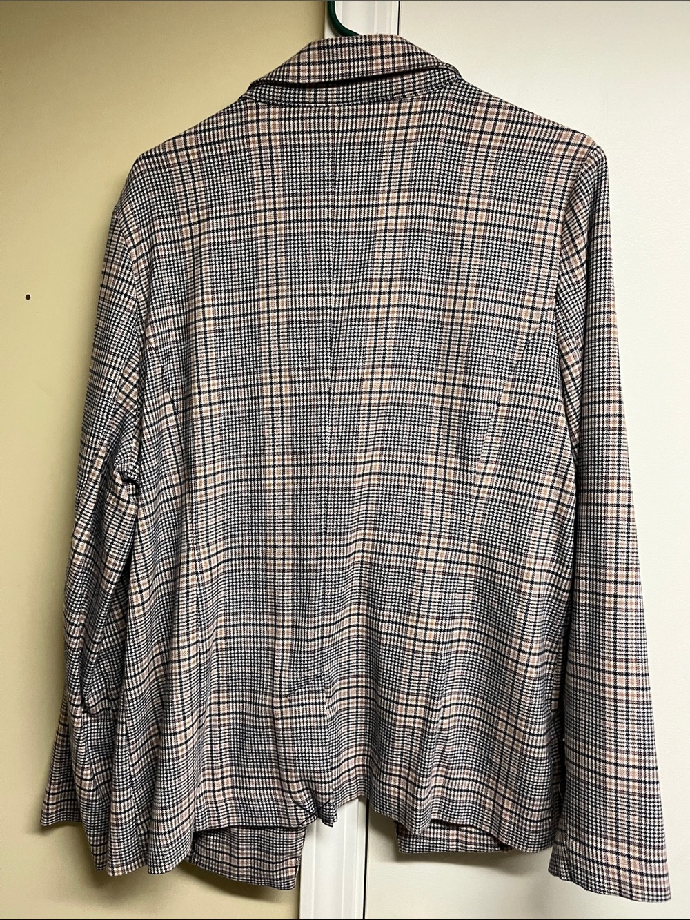 Plaid Double-Breasted Blazer in Navy, Tan & Mauve - Picture 2 of 2